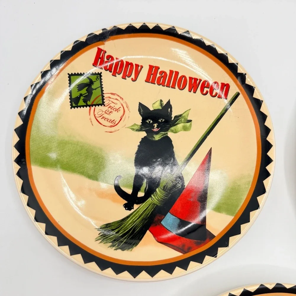3 Halloween Ceramic Plates Retro Postcard Inspired Graphic 8